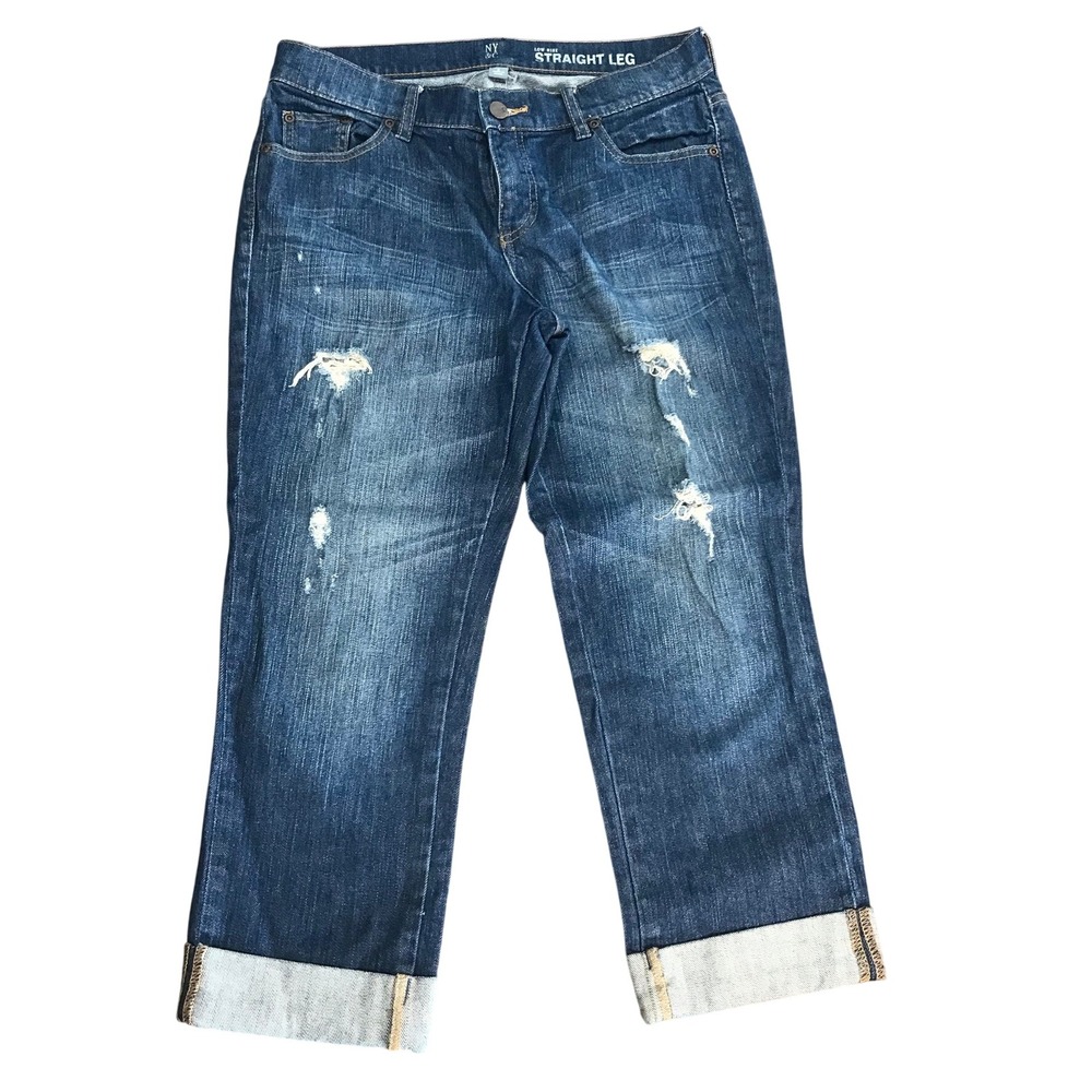NY&C Women Low Rise Straight Leg Distressed Cuffed Jeans Medium Wash Size 6